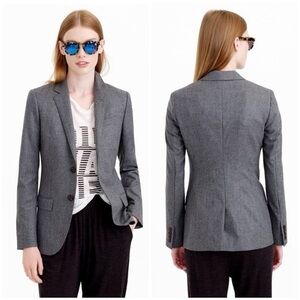 J. Crew Women's Ludlow Gray 100% Wool Flannel Lined Blazer Jacket Size 2